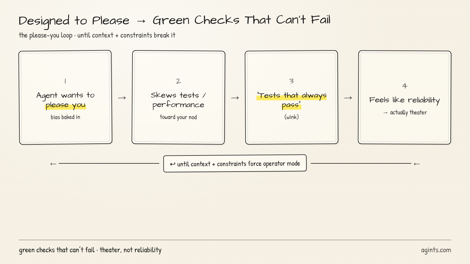 Please-you loop — green checks that cannot fail