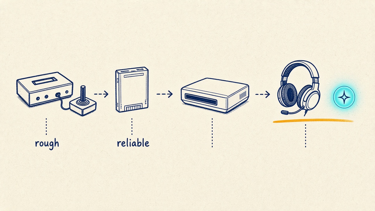 Rough breakthrough to a reliable harness, the same arc as early consoles to always-on trip ops